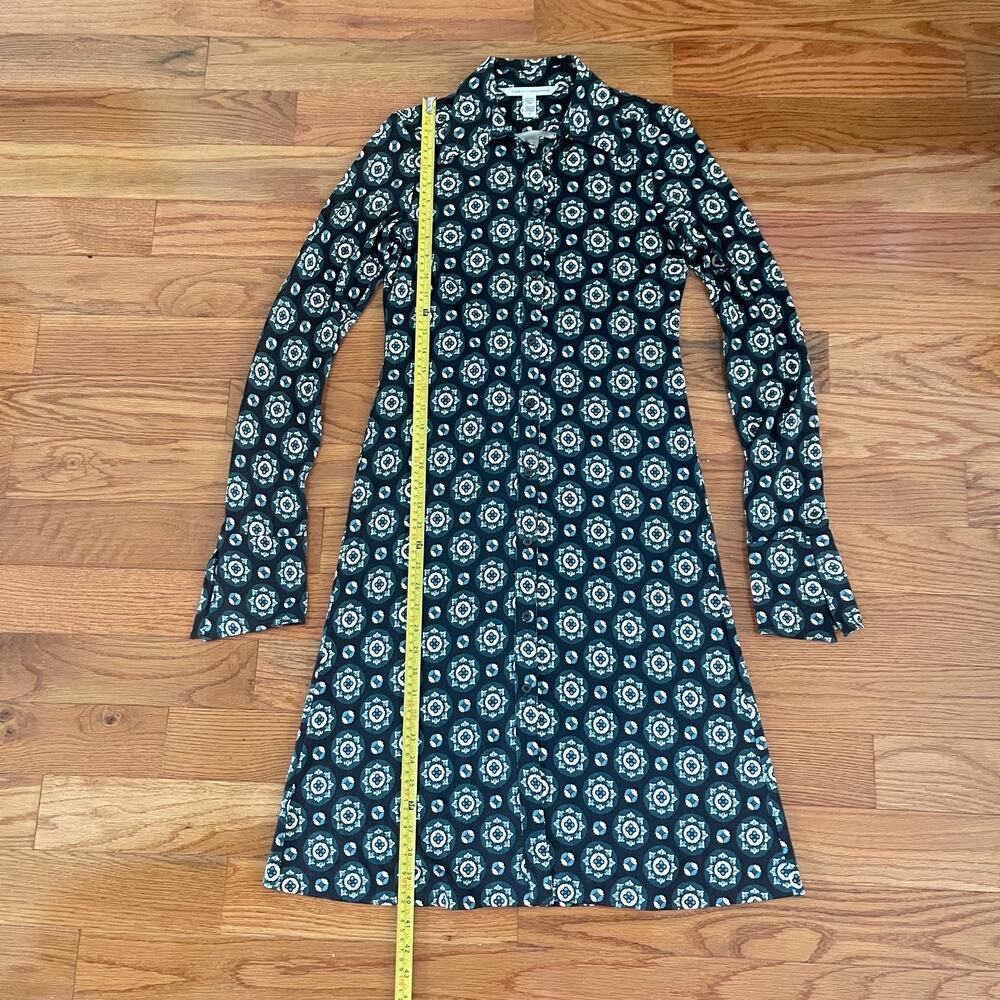 Diane Von Furstenberg Silk Dress Womens 6 Black Green No Belt - Picture 9 of 10